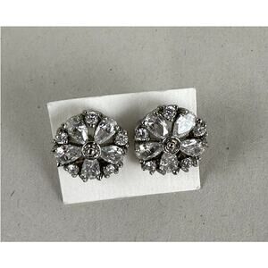 Jewelry Earrings Pierced Round Sunburst Clear Stones Glass Stainless Steel